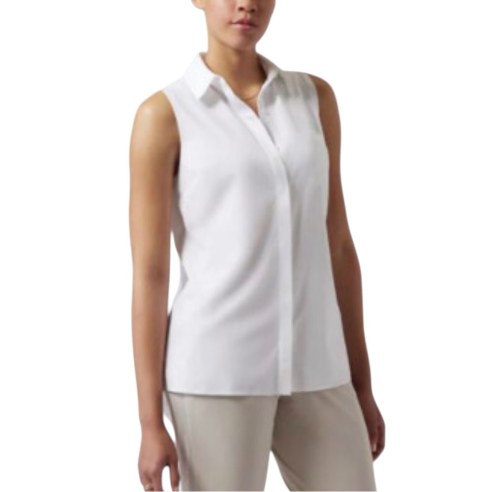 NWT Athleta Urbanite II White Sleeveless Collared Button Front Tank LARGE